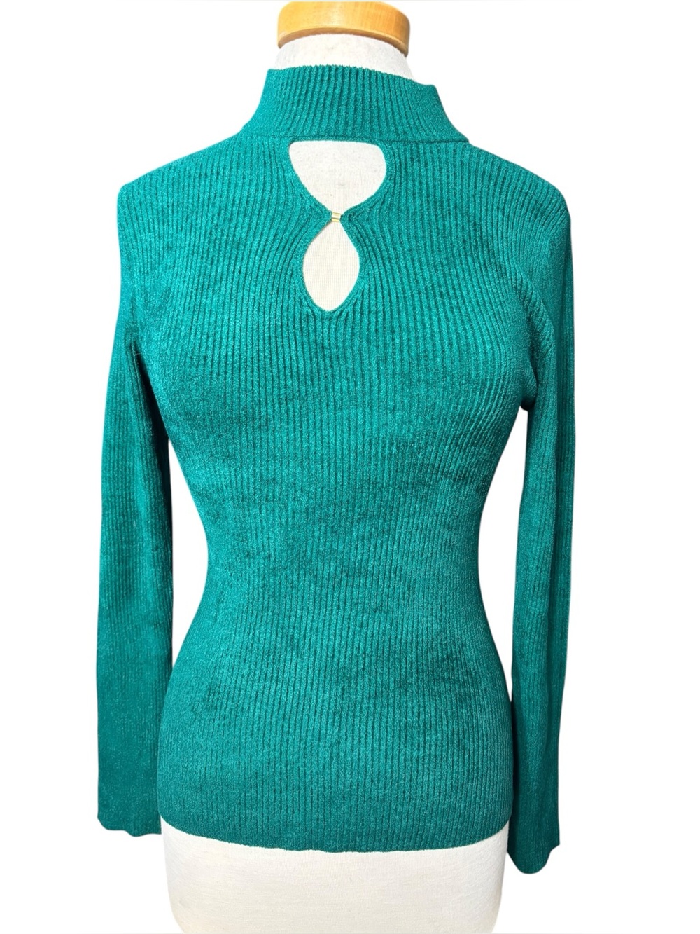 NWT INC International Concepts Emerald Green Ribbed Keyhole Mock Neck Sweater (S - Picture 2 of 4